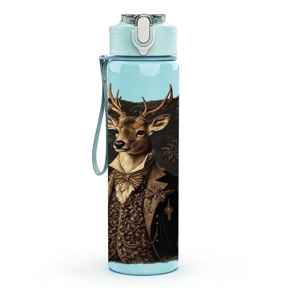 1PC Stag Deer Head Antler Art Print 750ml Color Plastic Sports Water Bottle Leakproof Flip Straw Lid Suitable for Sports Office Home Use