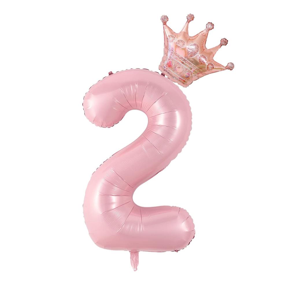 2Pcs 40 Inch Macaron Pearlescent Pink Numbers Foil Balloon Set Mini Size Bow Balloons for Boys Girls Birthday Party Decoration