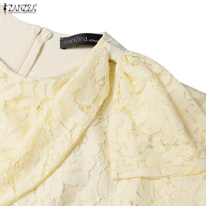 ZANZEA Women Round Neck Short Sleeve Lace Patchwork Long Dress