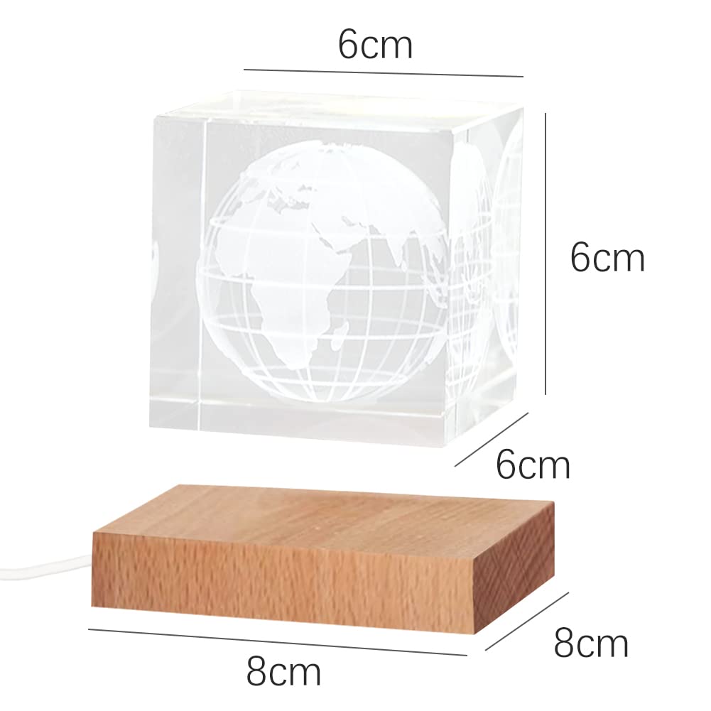 HIGHAWK Kristallglas Briefbeschwerer, Nachttischlampe, USB-Dekoration, Geschenk, Figur, 3D-Skulptur mit Sockel, Tischlampe, Schreibtischlampenfuß (Globus und Sockel)