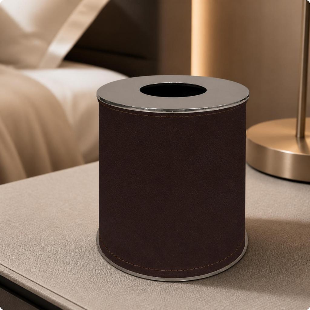 Compact Artificial Leather Tissue Box Elegant Cylindrical