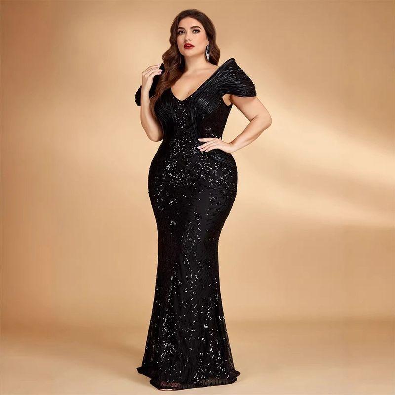 Plus-Size Foreign Trade Long Dress, New European and American Style Sequin Dress, Evening Gown for Parties