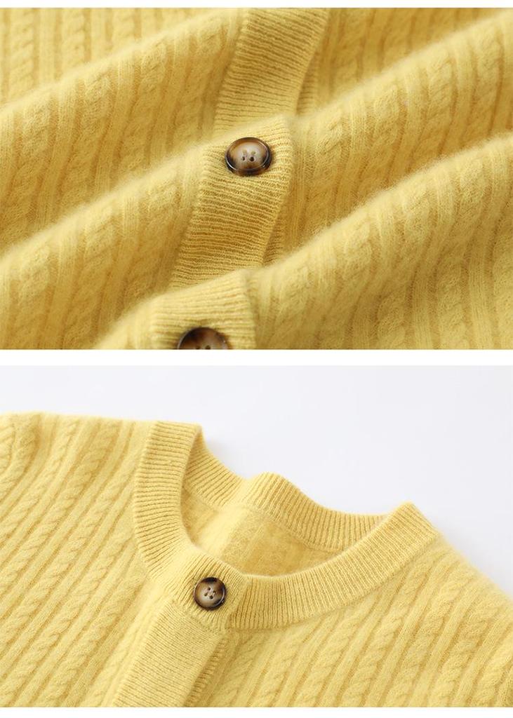 Women's Loose Fit Single-Breasted Cashmere Cardigan - Warm, Fashionable, Versatile Round Neck Knit Top