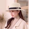 Autumn and winter new wool jazz hat women's retro elegant black flat top wide brim top hat versatile warm hat
