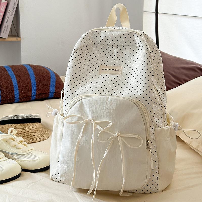 Schoolbag Cute Sweet Girl Backpack Female Student Class Versatile School Bag Korean College Style Bow Polka Dot Backpack