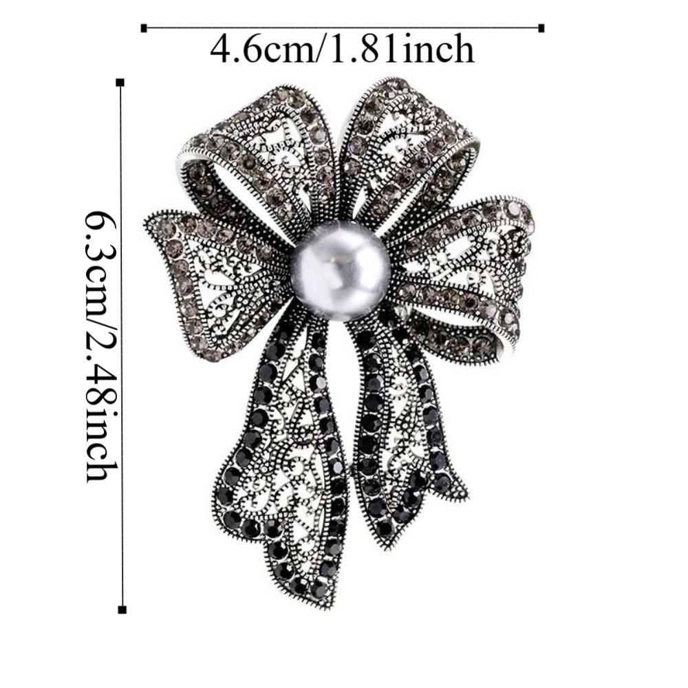 French Style Bow Brooch Vintage Black Brooch Exquisite Fully-rhinestone Pin Western-style Clothes