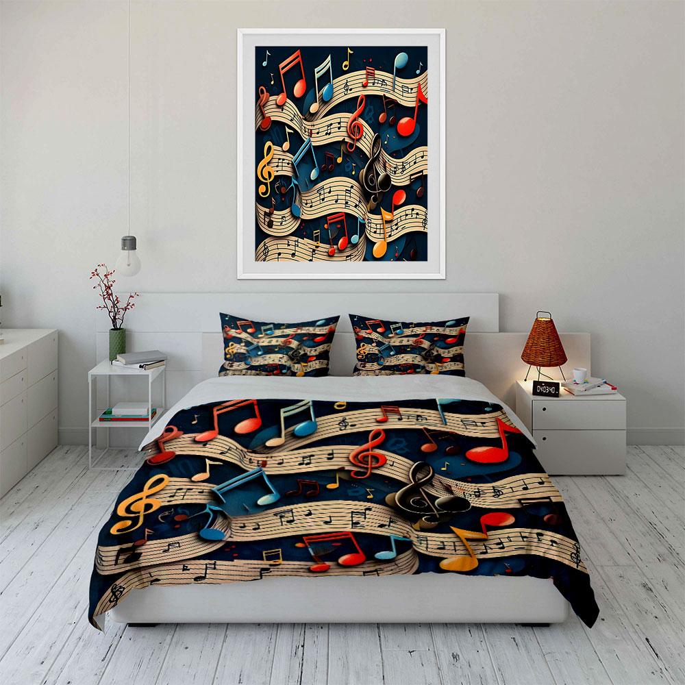 Music Notes Art Decor Set Soft Skin-Friendly Bedding Set Includes 1 Duvet Cover And 2 Pillowcase Gift