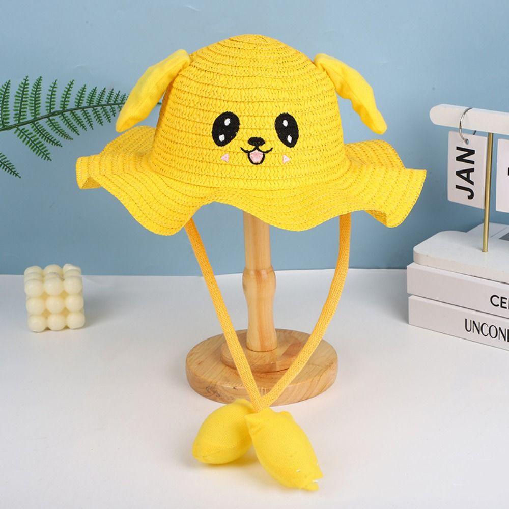 Sunscreen Bunny Sunshade Hat UPF50+ Children Straw Hat Rabbit Ear Sunshade Straw Hat Cosplay