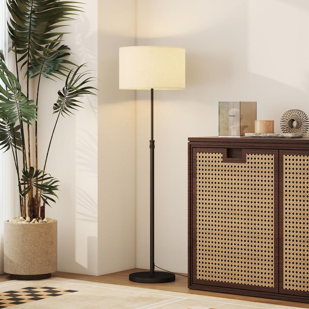 Floor Lamp Dimmable with Linen Shade E27 Height-adjustable Black