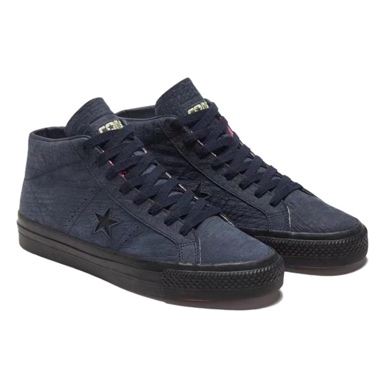 Converse One Star Pro Wrapping Non-slip and Wear-resistant Mid-top Board Shoes for Men and Women In Navy.