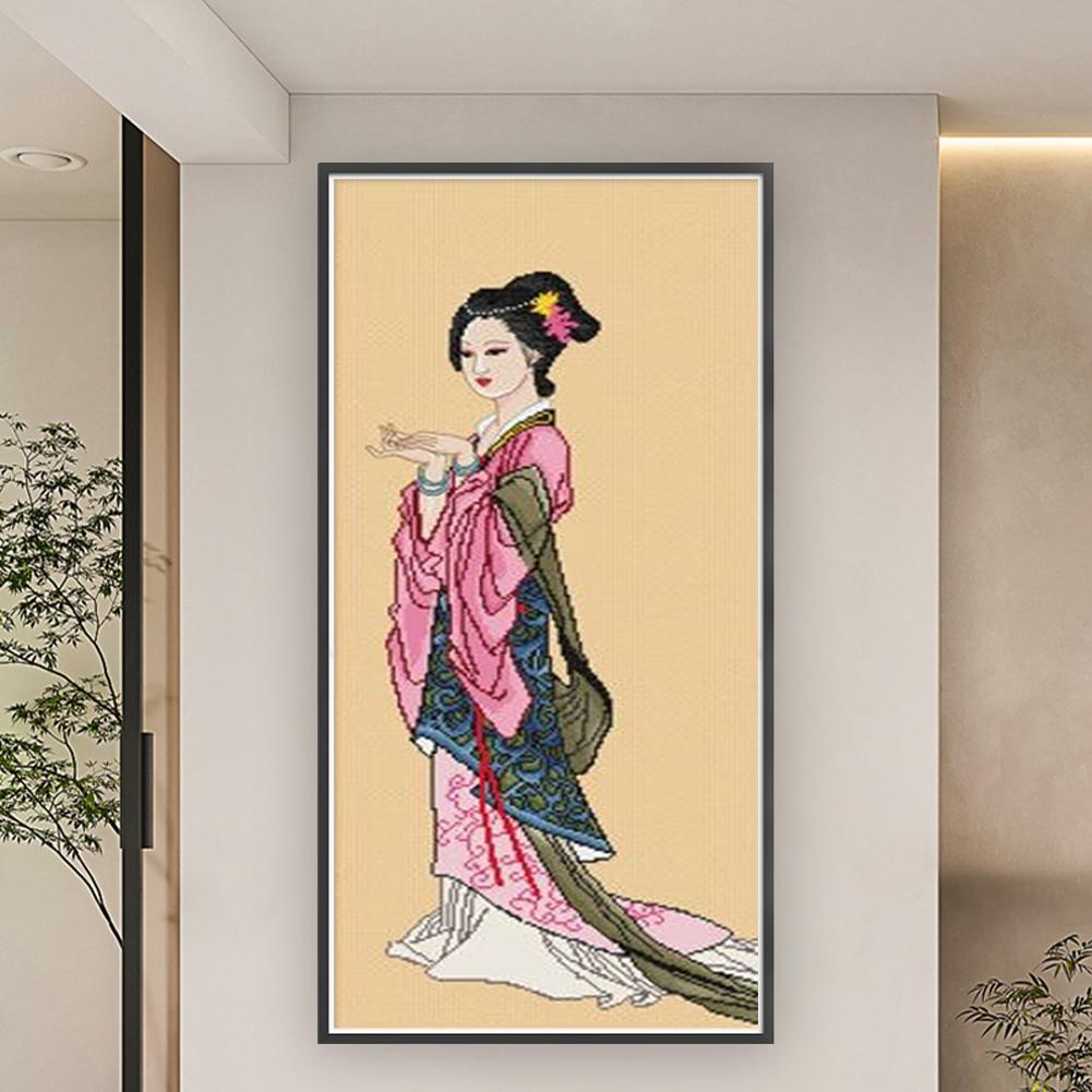 Pełen Haft Bawełna Ekologiczna Nić 11CT Drukowany Zestaw do Haftu Krzyżykowego Dziewczynka 37x80cm