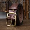 Men's Genuine Leather Belt, Pure Cowhide, Retro Distressed, Wrinkled, Copper Buckle, Korean Style Casual Jeans Belt