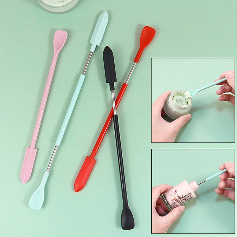 Silikon Mini Spatula Kavanoz Kazıyıcı Kepçe Ucu Uzun Çift Başlı Kozmetik Kaşığı