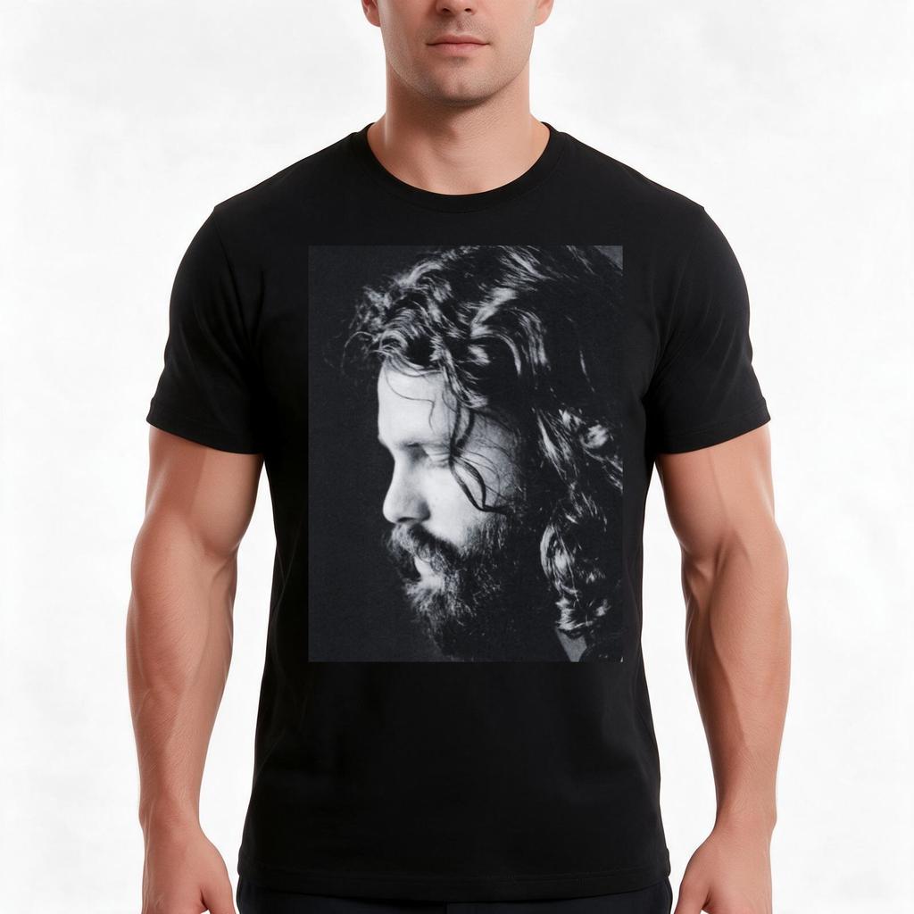 Bearded Jim Morrison The Doors Black And White Theamericanpoet Tshirt Summer Casual Cotton Tee Oversized Streetwear Tops