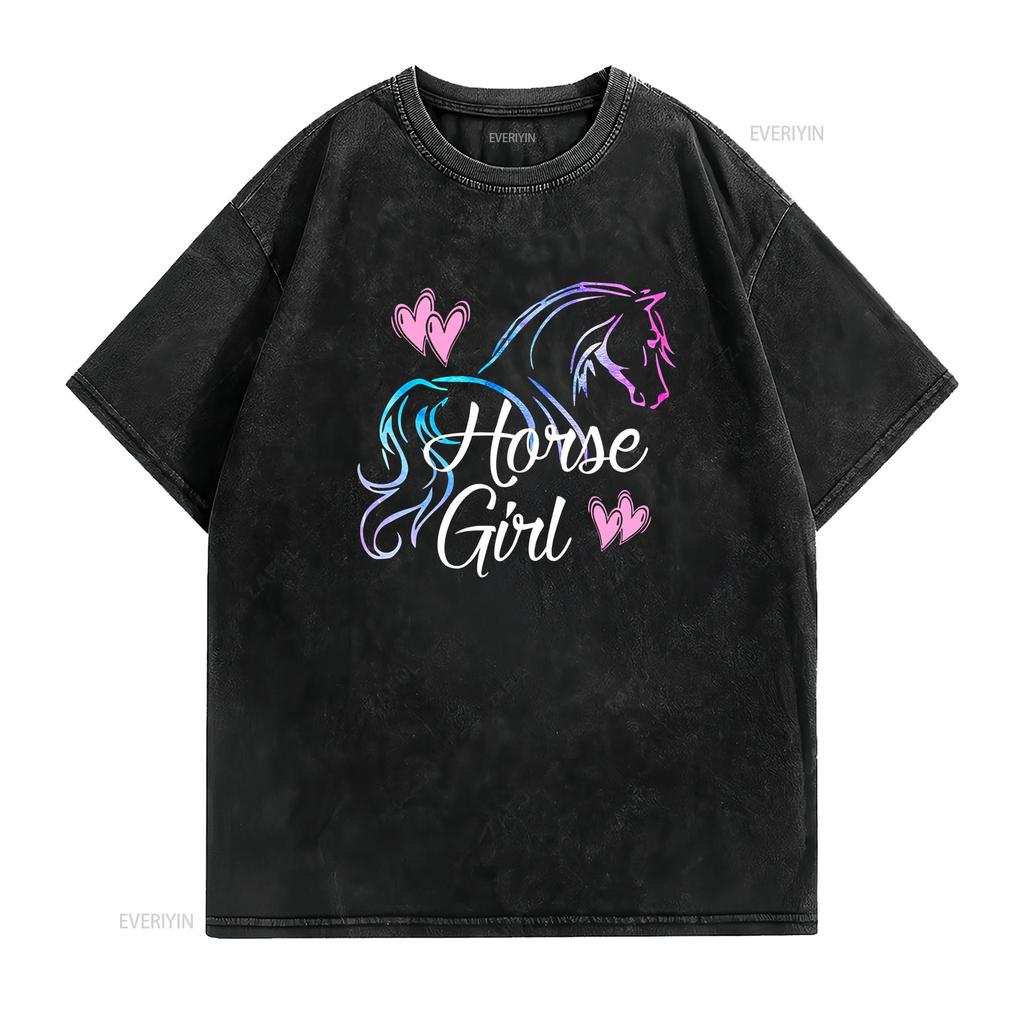 HORSE GIRL T Shirt Love Horses Riding Rider Women  vintage Washed Top For Everyday Wear fashion Slightly Unisex Versatile