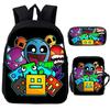 Angry Geometry Dash Cartoon Print Children Backpack 3Pcs Set Boys Girls School Bags Large Capacity Bookbag Back To School Gifts