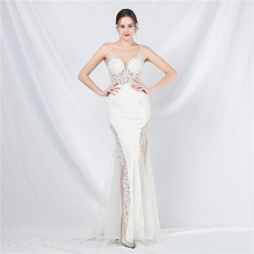 Lace Lace Permed Fishbone Vest Waist Low Chest Off The Shoulder High-end Small Trailing Evening Dress