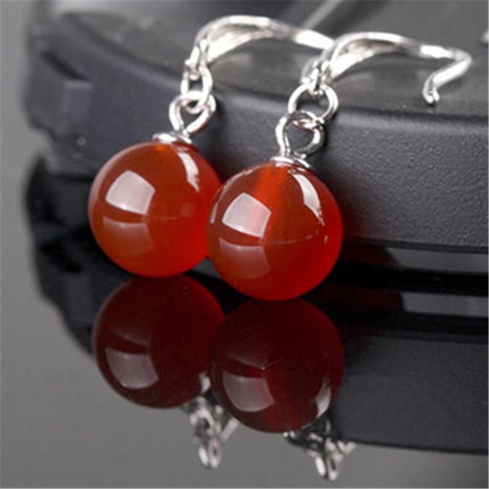 Cercei pentru femei 925 Silver Gold Plated Red Pendant Earrings 2cm Simple Fashion Gift