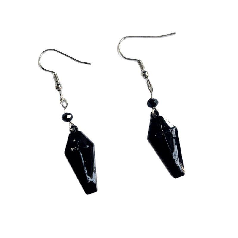 European Retro Vampire Cross Coffin Earrings with Red Drip Oil for Halloween