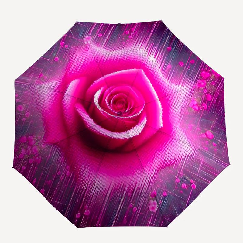 1pc Rose, Abstract Automatic Folding Umbrella - Portable Collapsible Design, 8-Rib Iron Frame, Durable Fabric yy251125072