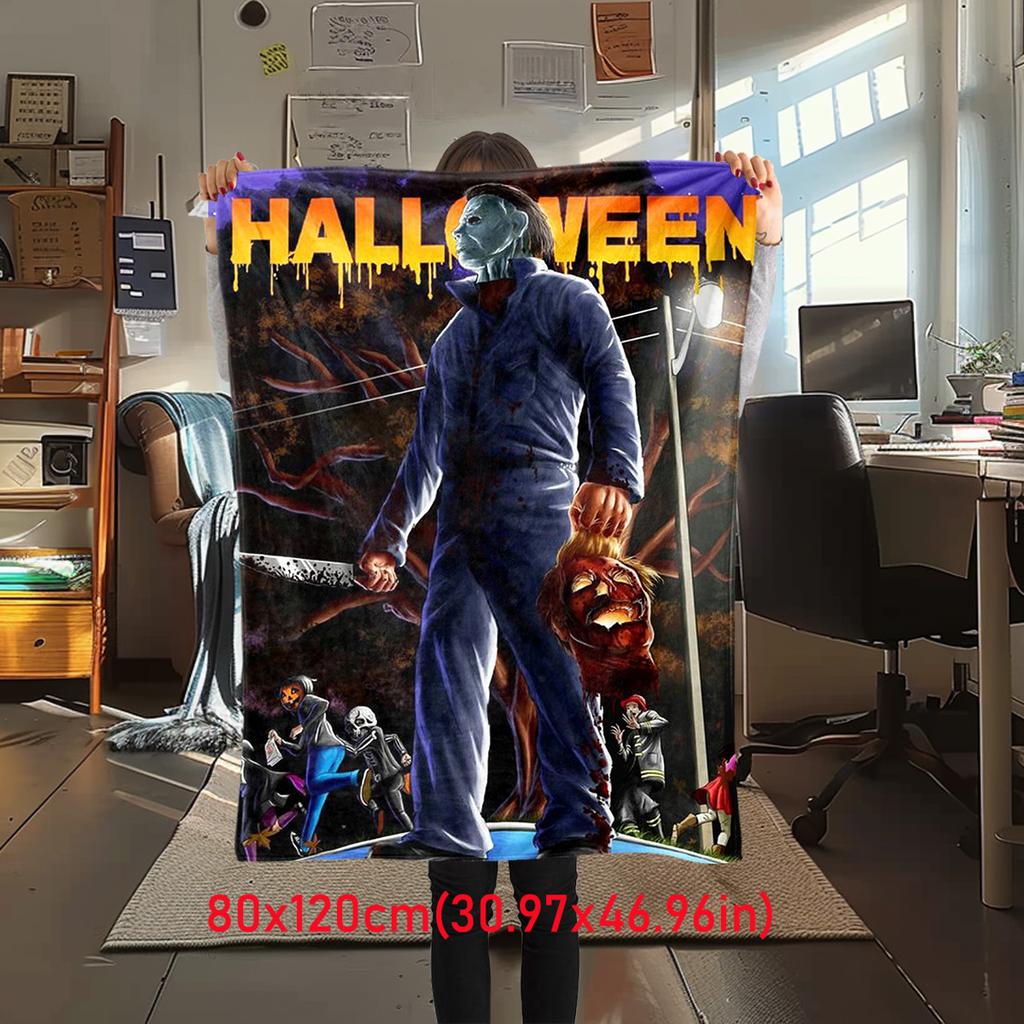 Couverture Affiche de Film d'Horreur Halloween Parfaite Toutes Saisons Douce Confortable Canapé Bureau Sieste Voyage Cadeau Festif