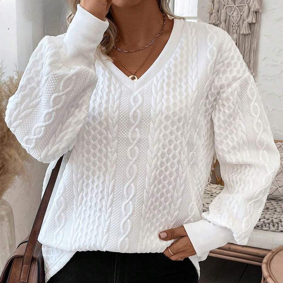 Moda damă ocazional toamnă iarnă imprimeu culoare uni mâneci lungi largi pulovere și mâneci lungi cu decolteu în V