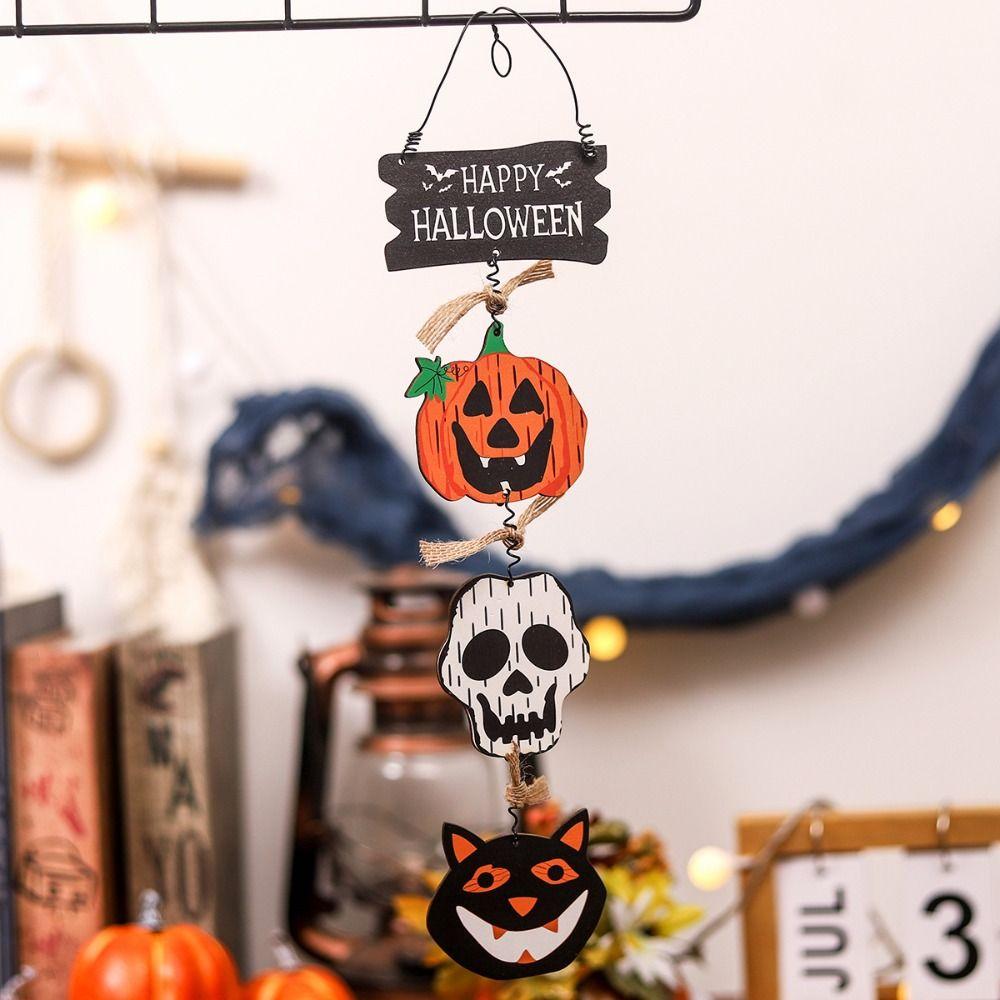 Wooden Halloween Pumpkin Ghost Plaque Skeleton Bat Ghost Happy Halloween Decorations  Home Decor