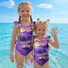 Costume da bagno intero per bambina Estate Stampa Hawaiana Costumi da bagno Bambini Moda Casual Manica a volant Abbigliamento da spiaggia Costume da bagno per bambini