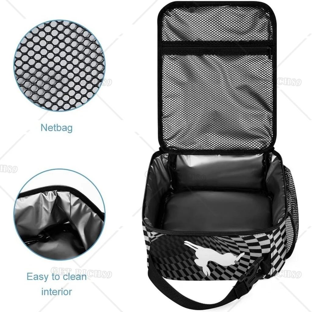 Bunny Lunch Box for Women Men Black and White Insulated Lunch Bag with Pocket Reusable Bag Large Cooler for Work School Trip