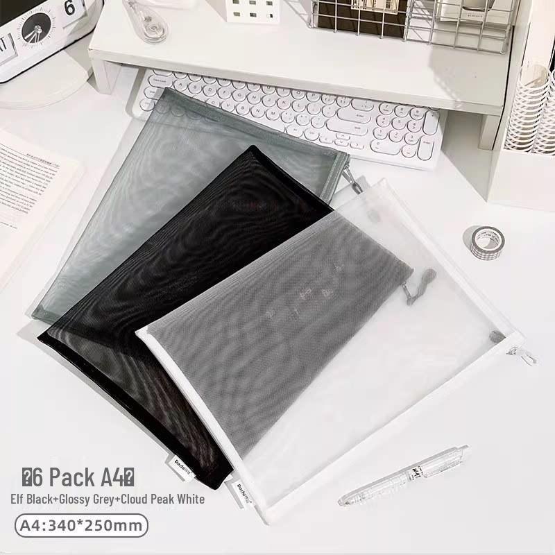 Mesh Document Bag with 6 Zippers - 5 Storage Compartments for Students & Files, Back-to-School Handbag