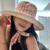 Sun Protection Hiking Fisherman Hat Sunscreen Plaid Hiking Cap Fashion Drawstring Sun Hat  Male
