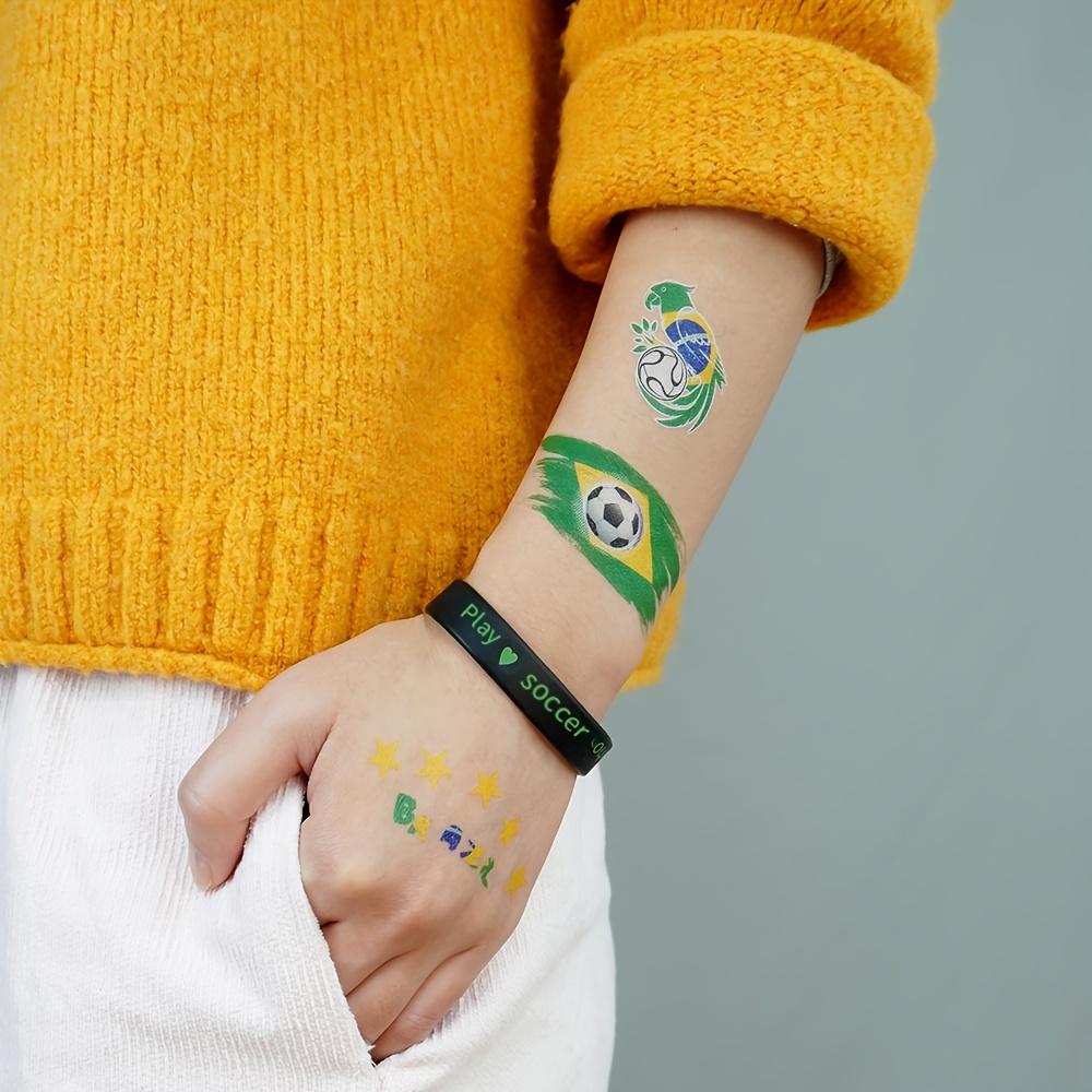 10pcs Brazil Flag Football Temporary Tattoo Stickers, Waterproof Fan Face Stickers, Body Decorative Stickers for Sports Events,