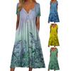 Sweet Midi Dress Leaf Print Dress-up Casual Breathable Women Summer Lady Garment