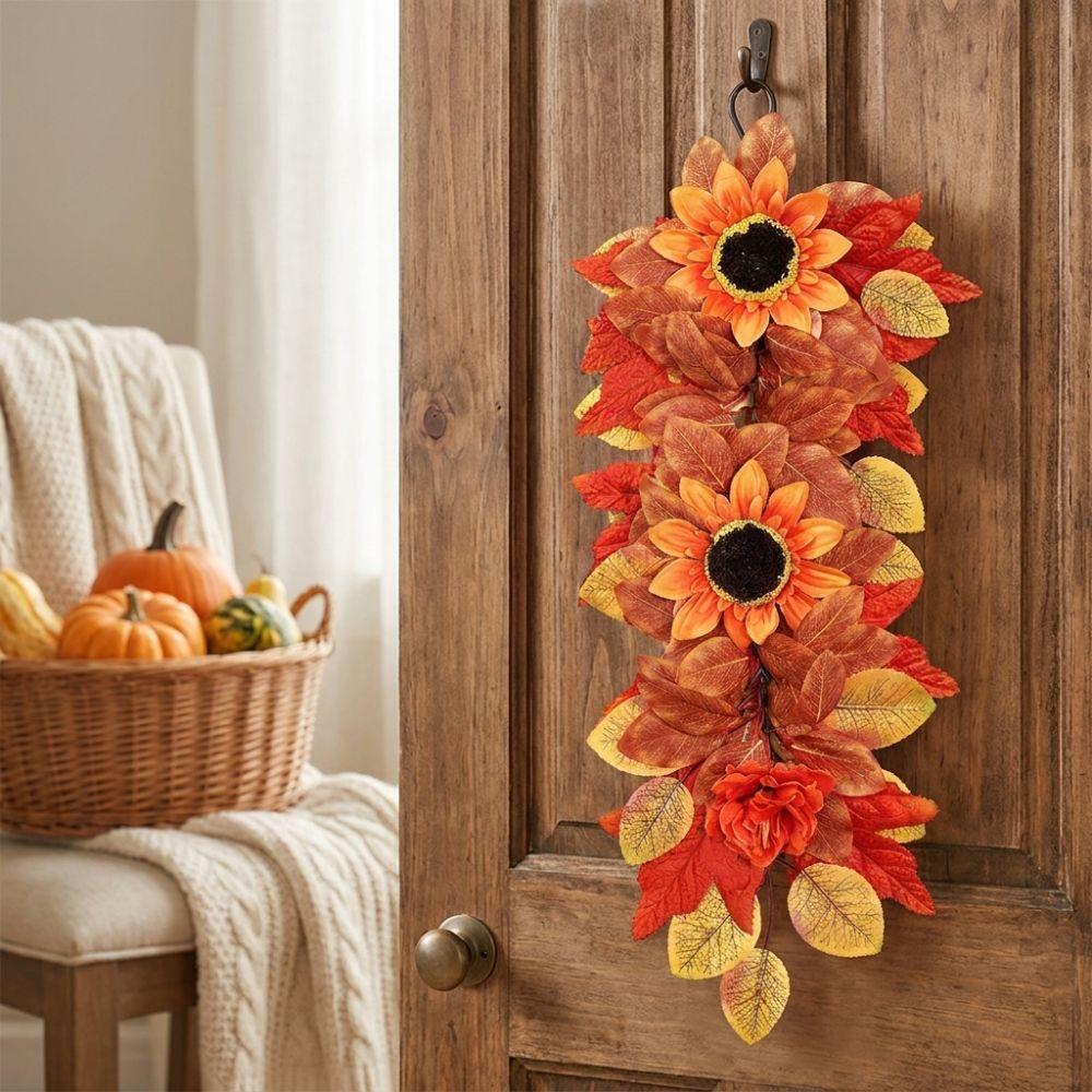 UV Resistant Autumn Sunflower Wall Hanging Front Door Artificial Floral Home Indoor Decor