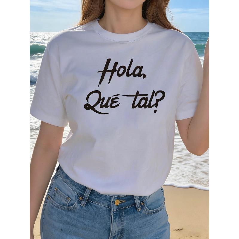 

Slogan Graphic Print Plus Size Women S T-Shirt, Short Sleeve Crew Neck Casual Top for Summer & Spring, Women S Clothing 4XL білий