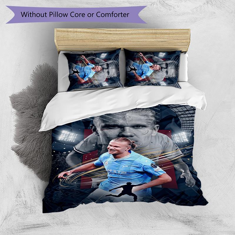 Set Biancheria da Letto 3 Pezzi Stampato Erling Haaland Traspirante Copripiumino con Federe Biancheria da Letto Decorativa per Camera da Letto Casa