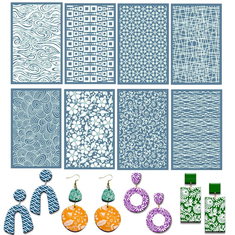 Silk Screen Stencils for Polymer Clay Reusable Line Flower Leaves Silk Screens Printing Pottery Tools for Earring Jewelry Making