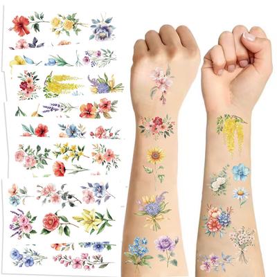 New Colorful Flower Series Tattoo Stickers Waterproof Party Party Gift Funny DIY Fun Face