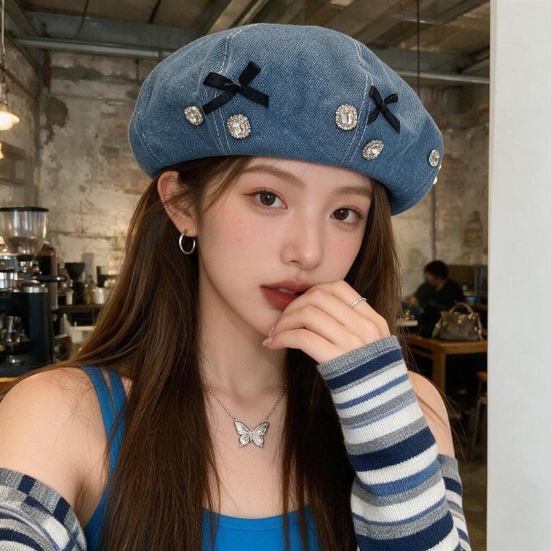 Bear Denim Beret Hat With Adjustable Fit For Casual Women Summer Style