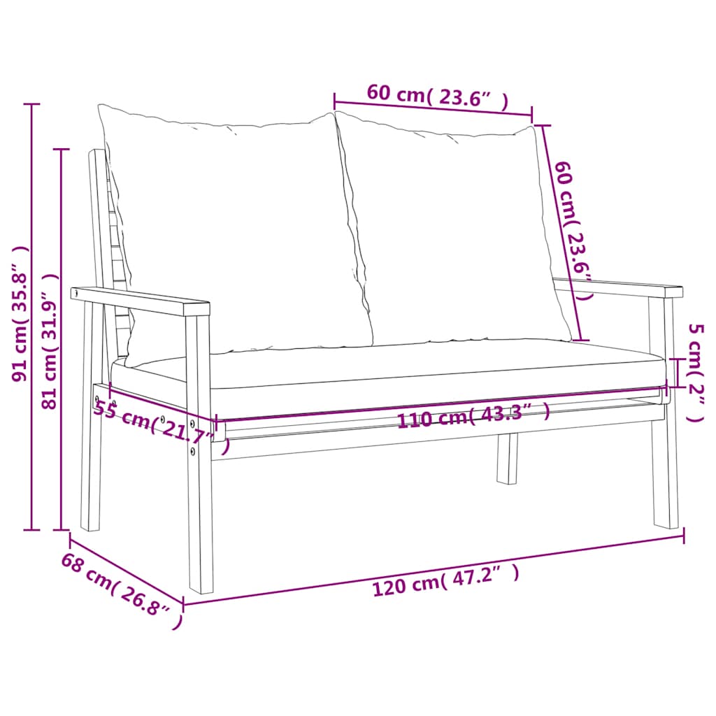 Garden Sofa Set with Cushions Solid Acacia Wood