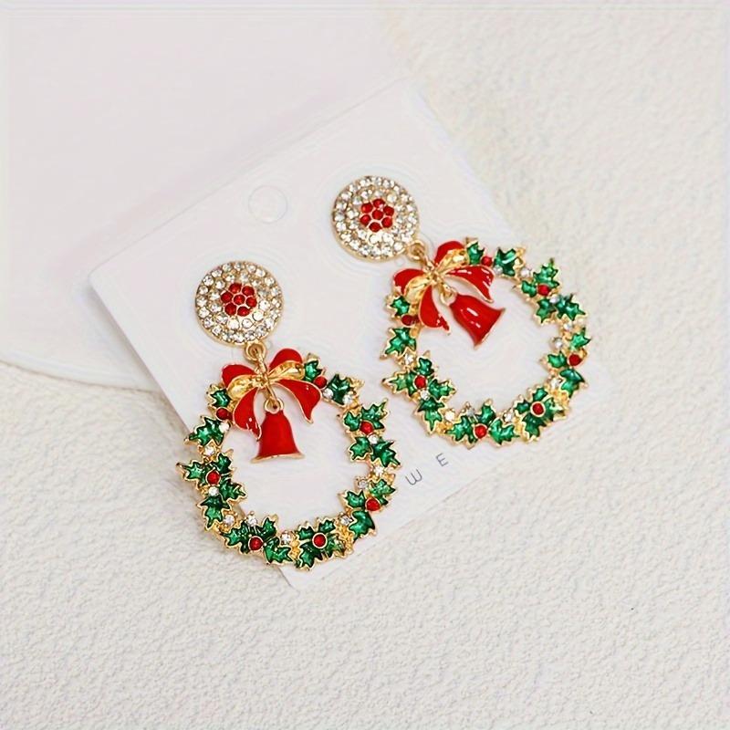 Christmas Earrings For Women Metal Bowknot Loop Dangle Earrings Elegant Ear Jewelry Accessories Holiday Party Gifts