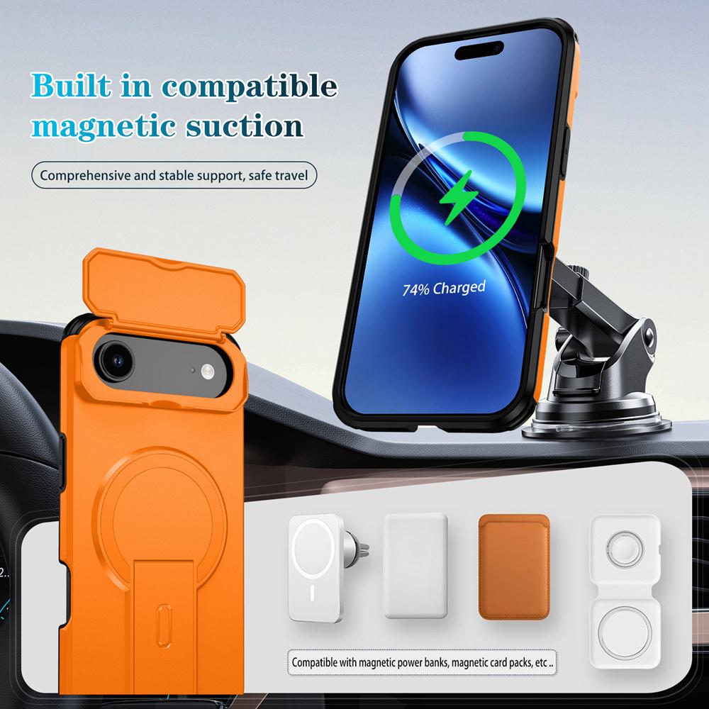 KEYSION Shockproof Magnetic Case for iPhone Air Slide Camera Protect Kickstand Wireless Charging Phone Cover for iPhone 17 Air