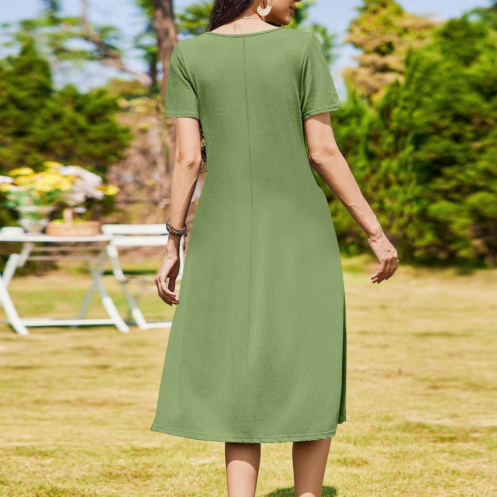 Abito Midi Casual da Donna con Scollo Rotondo Basic Classico per Tutti i Giorni Outdoor Maniche Corte Largo