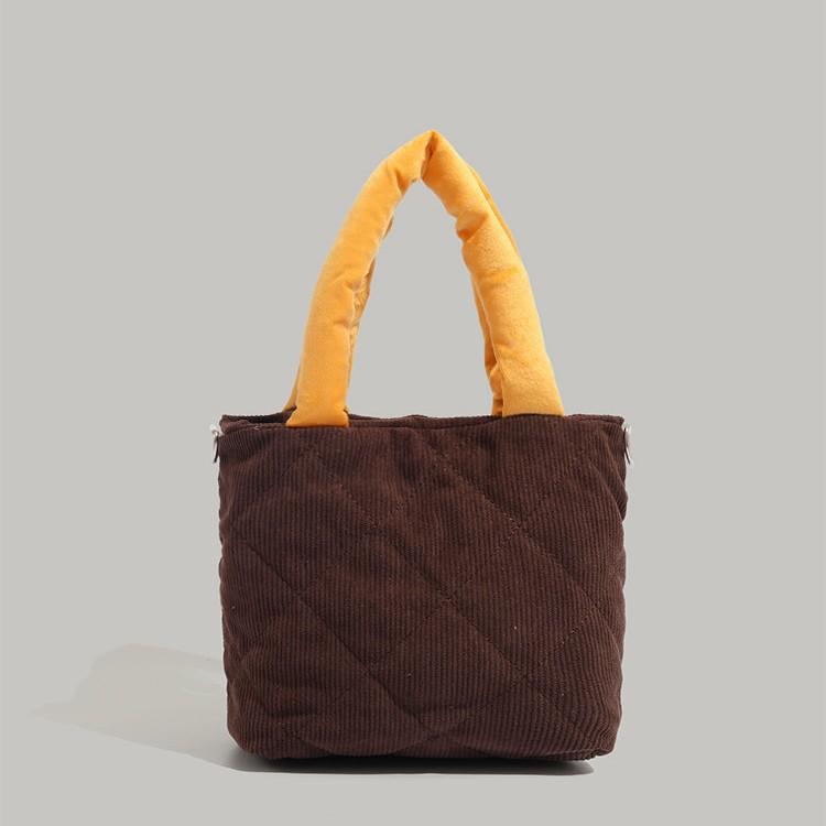 

Unique Patchwork Color-Block Handbag 2024 New Corduroy Quilted Niche Design Small Square Bag Casual Crossbody Bag Coffee Color