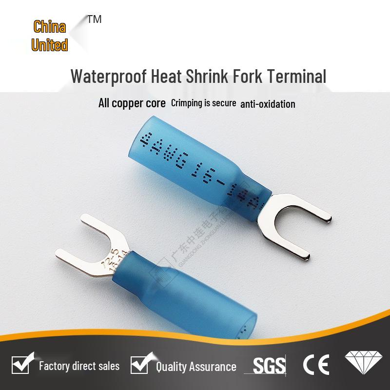 Waterproof Heat Shrink Fork Terminal Brass Tin Plated, U-Shaped for Easy Wire Entry, European Quick Connect Terminal