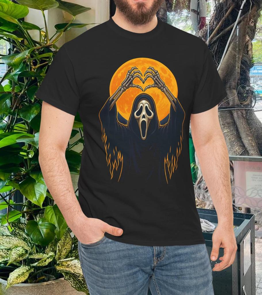 Scary Face Horror Poster Halloween Ghost Heart Hands T- Shirt