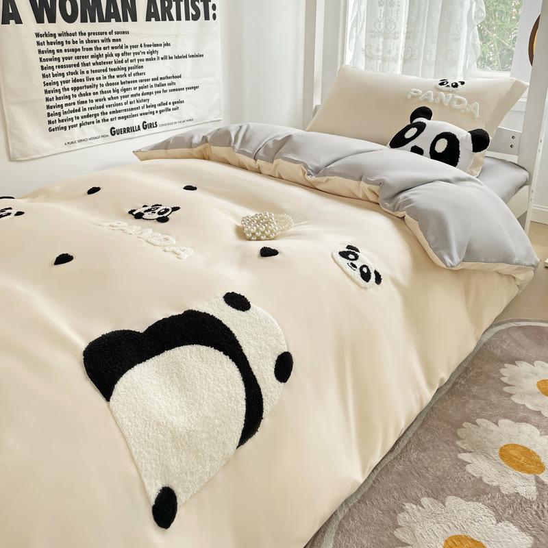 (Student Season) Three piece set of washed cotton embroidery plain color for students