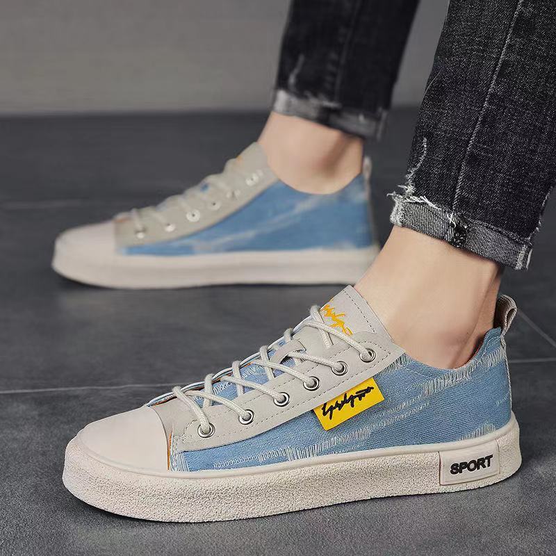 Fashion Blue Canvas Sneakers Men's Anti-odor Jeans Shoes Males Sneakers Man Denim Loafers Trainers Student Boys Slip On Sneakers