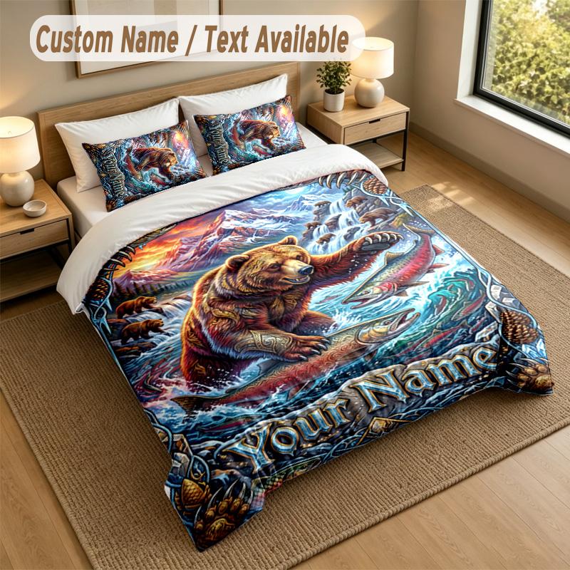 Bear Panda Theme Personalized 3Pcs Bedding Set Custom Text & Name 1 Sheet 2 Pillowcases Household Bedding 1pc