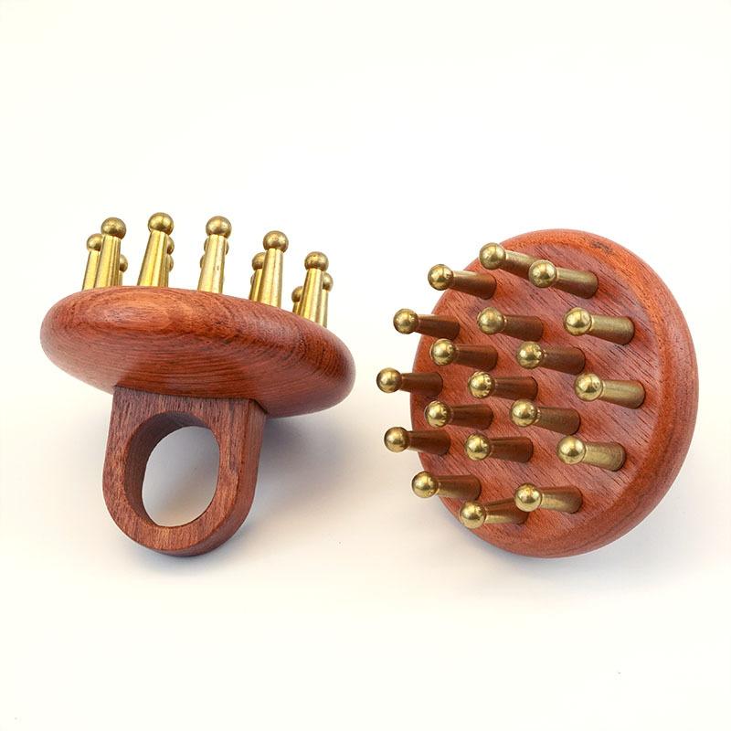 Head Meridians Massage Comb Copper Sandalwood Meridians Fine Tooth Comb Needling Guasha Scalp Massage Brush Relax Body Massager